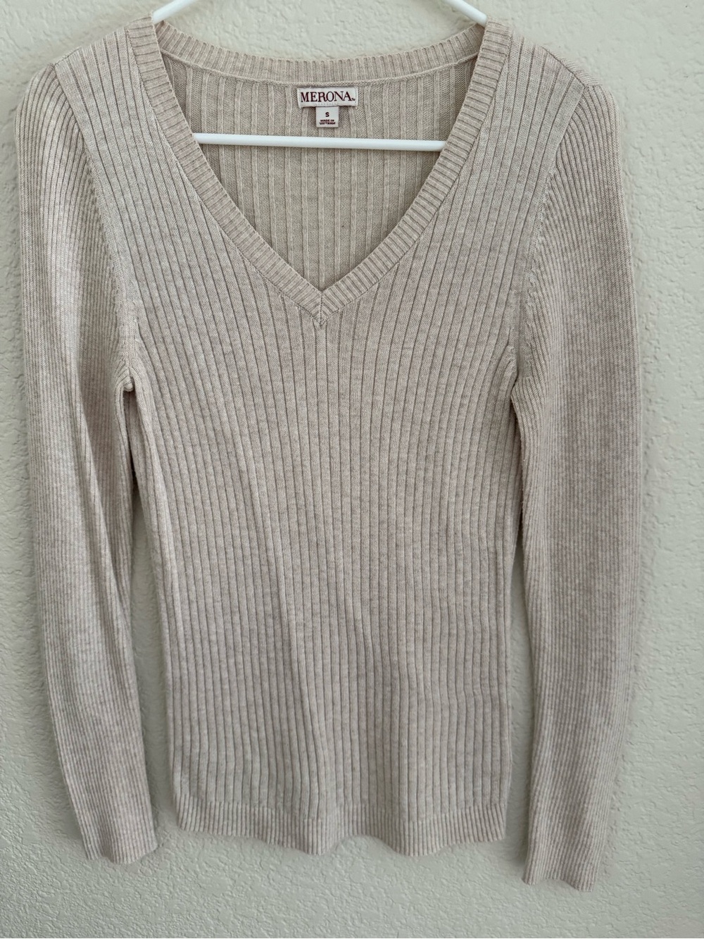 Merona Women's Ribbed V-Neck Sweater in Light Beige